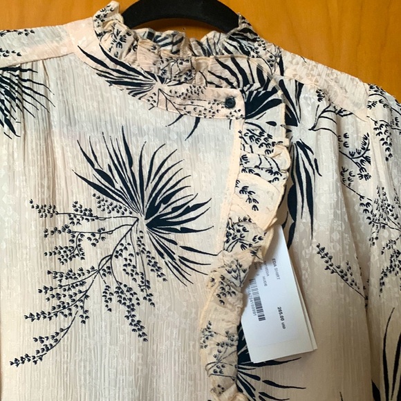 BA&SH Nude /light pearl peach-beige-with floral black design long sleeves size L - Picture 2 of 5